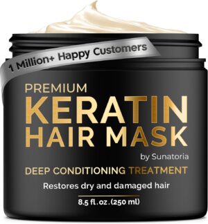 SUNATORIA Keratin Hair Mask - Professional Deep Hair Conditioner - Dry, Split End, Damaged Hair Repair Treatment - Vitamin Complex with Omega 3, 9, Vitamin E Oil - Protein Hair Care