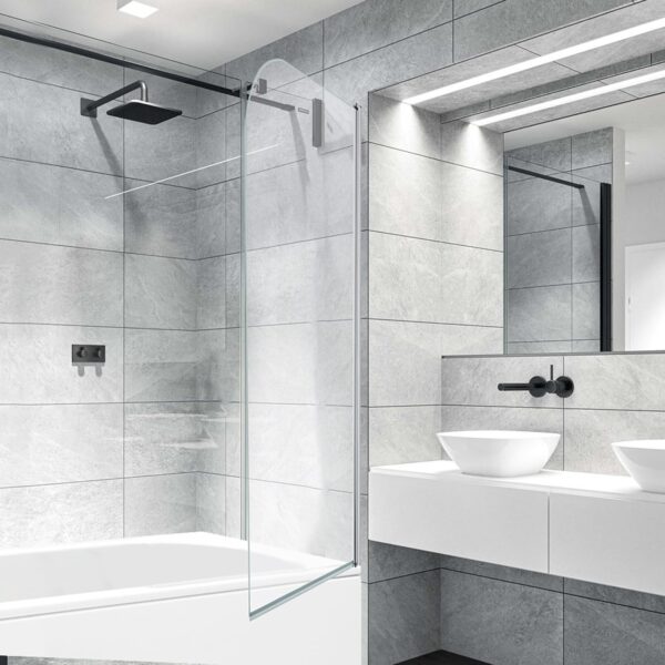 VeeBath Bath Screen Pivot Bath Shower Tempered Glass Screen Reversible Door Panel - 800 x 1400mm, Jade Round