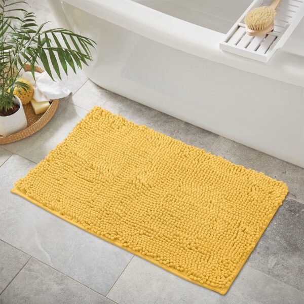 LuxUrux Bath Mat-Extra-Soft Plush Bath Shower Bathroom Rug, 1'' Chenille Microfiber Material, Super Absorbent Shaggy Bath Rug (Yellow, 50 x 80 cm)