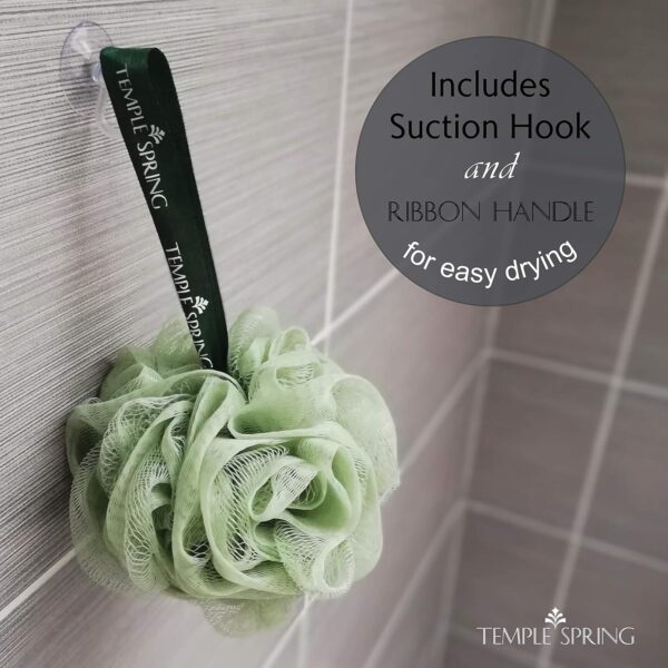 8155QRTAT3L._AC_SL1500_.jpg Temple Spring Loofah Shower Sponge, Recycled Body Scrubber Scrunchies, Exfoliating Bath Sponge, Shower Puff Bath Sponges for Adults, Loofah Back Scrubber Pouffe, Loofa Body Scrub Exfoliator -Sea Green
