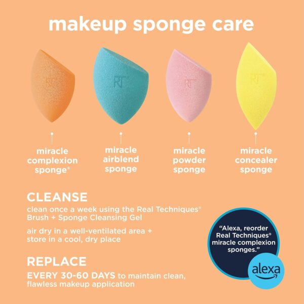 Real Techniques Everyday Essentials + Makeup Sponge Kit, Makeup Brushes and Makeup Blender Sponge, For Foundation, Blush, Bronzer, Eyeshadow, and Powder, Synthetic Bristles, Cruelty Free, 5 Piece Set