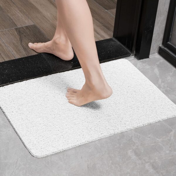 HITSLAM Shower mat Non Slip, 60 x 40 CM Non Slip Bath Mat with Drain, Soft PVC Loofah Shower Bath Mat for Tub, Quick Drying Shower Mat for Bathroom, White