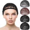 4 Pack Hair Nets Cap Crochet Knit Snood Bonnets Sleeping Hairnet Fitted Hair Cover Wrap Comfortable Haircare Wave Cap for Keep Curls Ballet Serving Shower Bath Head Circumference 20-22in