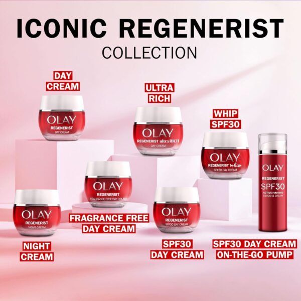 Olay Regenerist Whip Day Face Cream SPF30, Lightweight Anti-Wrinkle + Firming Skincare Moisturiser with Sun Protection, Anti-Ageing Niacinamide and Peptides, Renews, Firms and Hydrates 50ml