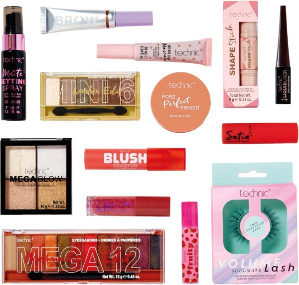 Technic Mega Trends 14 Piece Gift Set - Full Size Cosmetic Gift Box - Products for Eyes, Cheeks, Face & Lips - Perfect for Makeup Enthusiasts - Vegan & Cruelty Free