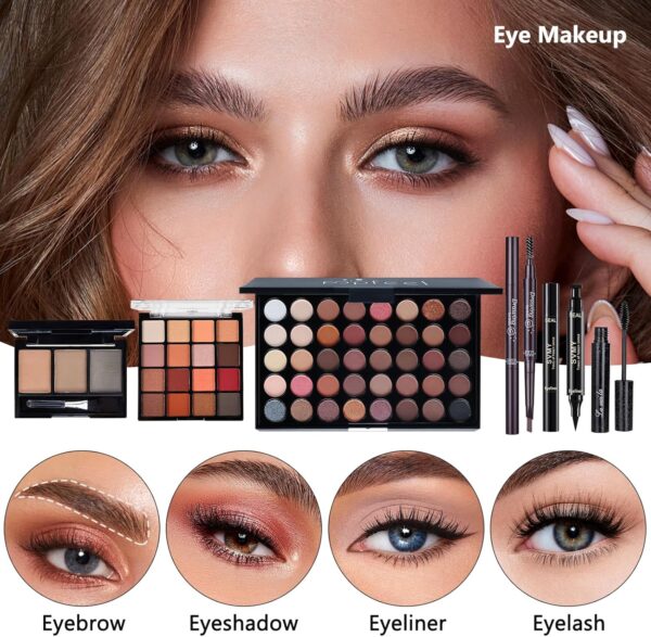 All in One Makeup Kit for Women Full Kit, Make Up Gift Set for Women, Makeup Bundle Includes Foundation Face Primer Eyeshadow Contour Palette Lipstick Eyebrow Pencil Mascara Cosmetic Brush Set
