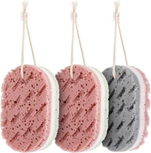 Dimeho 3PCS Bath Sponge for Women Soft Bath Sponge Gentle Sponge Loofah Body Scrubber Shower Sponge for Body Wash Bathroom Deep Cleansing Bathing Sponge Bathing Accessories 3 Colors Large Size
