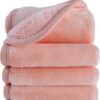Polyte Premium Hypoallergenic Chemical Free Microfibre Fleece Makeup Remover and Facial Cleansing Cloth (20x20 cm, 4 Light Coral Cloths)