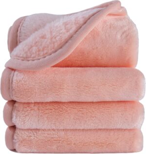 Polyte Premium Hypoallergenic Chemical Free Microfibre Fleece Makeup Remover and Facial Cleansing Cloth (20x20 cm, 4 Light Coral Cloths)