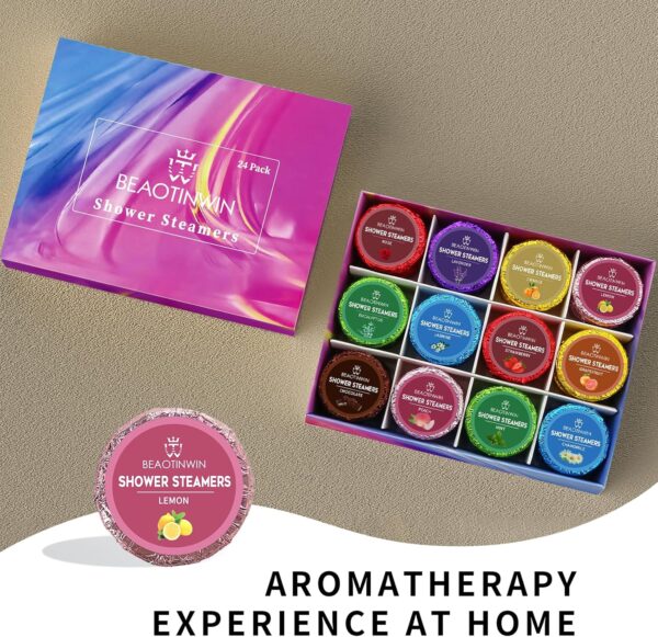 24 pcs Shower Steamers Aromatherapy Shower Tablets, Stress Relief and Luxury Self Care,Vegan Organic Shower Bomb Set, Pampering Birthday Relaxing Presents Hampers for Women Mum