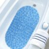 WELTRXE Bath Mat Non Slip Anti Mould for Inside Bath, Anti Slip Shower Mat, 69 x 36 cm Blue Oval Pebble PVC Bathtub Mat, Soft Comfortable Bath Mat with Suction Cups & Drainage Holes for Elderly Child
