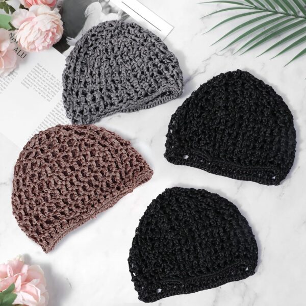 4 Pack Hair Nets Cap Crochet Knit Snood Bonnets Sleeping Hairnet Fitted Hair Cover Wrap Comfortable Haircare Wave Cap for Keep Curls Ballet Serving Shower Bath Head Circumference 20-22in