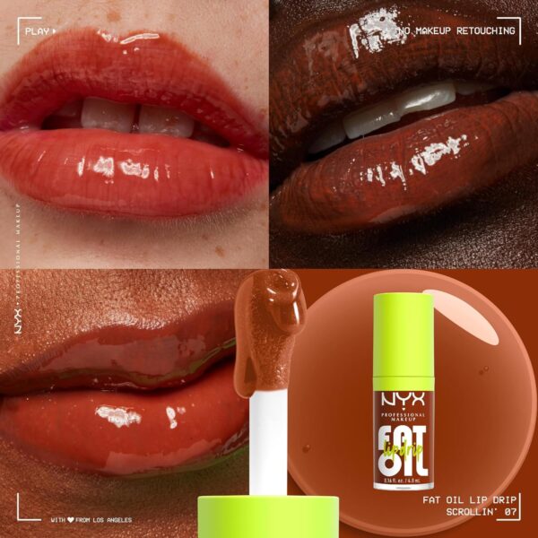 NYX Professional Makeup Lip Gloss, High Shine, Non-Sticky FInish, 12 Hours Hydrating, Fat Applicator, With Squalane, Raspberry and Cloudberry Oils, Fat Oil Lip Drip, Shade: Scrollin