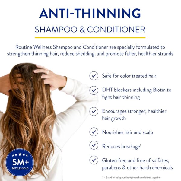 Routine Wellness Anti-Thinning Shampoo and Conditioner Set for Thinning Hair - Biotin DHT Blocker Women & Men - Color Safe Shampoo for Hair Loss & Healthier Growth - Coconut & Vanilla (Pack of 2)