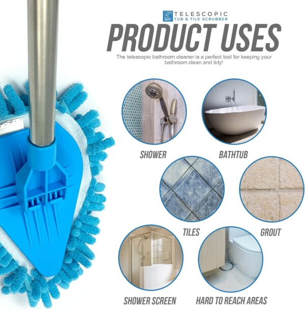 Bathroom Tile Cleaner Telescopic Shower Mop Extendable Bath Cleaning Scrubber Tool (New Telescopic Bathroom Cleaning Kit)