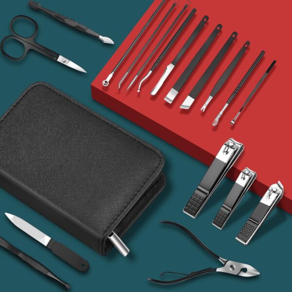 Manicure Set 18pcs,DUAIU Manicure Pedicure Tools Kit,Nail Clipper Set Gifts for Women/Men,Stainless Steel Nail Set Manicure For Toe and Finger Nails Grooming Care with Zipper Bag