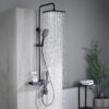 PINCHU Thermostatic Shower System Wall Mount Exposed Shower Faucet Set 5 Function Rain Shower Combo Set with Back Spa, Hand Shower, Shower Head, Bidet Spray, Tub Spout