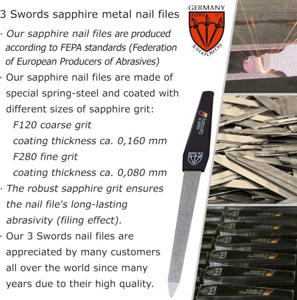 3 Swords Germany - Sapphire Metal Nail File 2 Pieces with 1 Piece 3-Way Nail Buffer – Nail Care for You Made in Germany