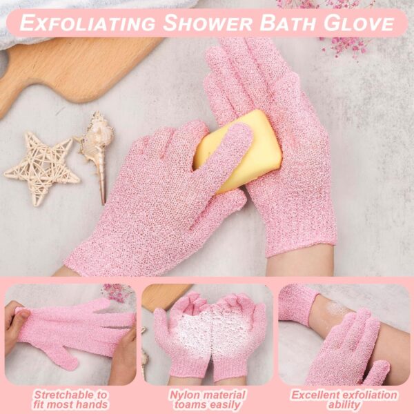 Exfoliating Shower Bath Glove Back Scrubber Set, Spa Experience Dead Skin Cell Remover, Vacuum Packed (Pink)