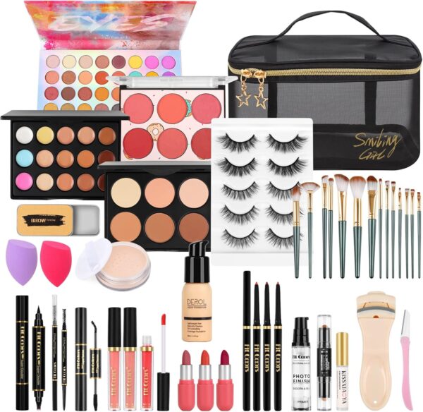 Makeup Sets, Cosmetic Make Up Starter Kit With Storage Bag Portable Travel Make Up Palette Eyeshadow Foundation Lip Gloss for Teenage & Adults(Style C)