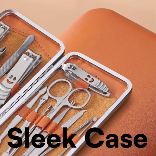 H&S Manicure Set for Women & Men - Manicure & Pedicure tools & Accessories - 14 pcs - Stainless Steel Nail Clippers Set & Cuticle Remover - Cutter Trimming Grooming Tools - w/Leather Case - Nail Kit