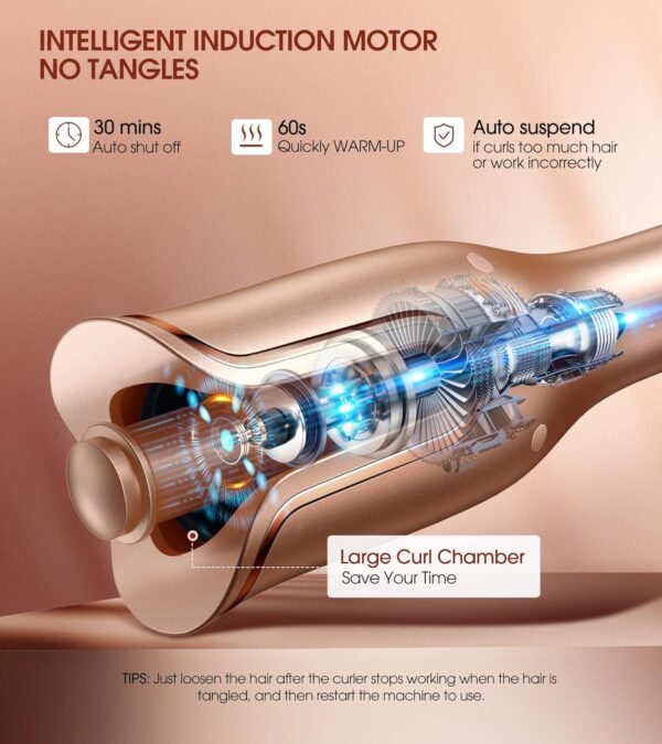 Automatic Curling Iron, Professional Automatic Hair Curler with 1" Curling Iron Large Slot & 4 Temperature & 3 Timer, Dual Voltage Anti-Tangle Rotating Curling Iron with Auto Shut-Off for Hair Styling