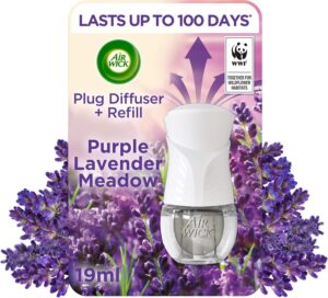 Air Wick Plug in Diffuser Kit, Purple Lavender Meadow, 1 Device & 1 Refill (19ml), Long Lasting Fragrance, Lasts up to 100 days, Plug in Air freshener