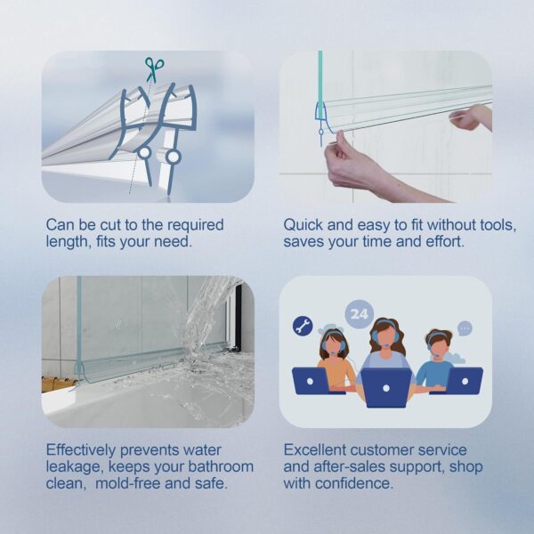 HNNHOME Bath Shower Screen Door Seal for 4-6mm Glass Up to 28mm Gap