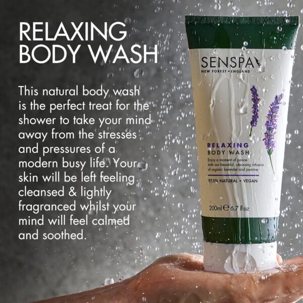 81FLeSyHF7L._AC_SL1500_.jpg SenSpa Relaxing Lavender Body Wash - 200ml Vegan Shower Gel, Natural Body Wash with Geranium Oil, Organic Lavender Shower Gel for Women & Men, Cruelty Free, Luxury Spa Gifts for Women