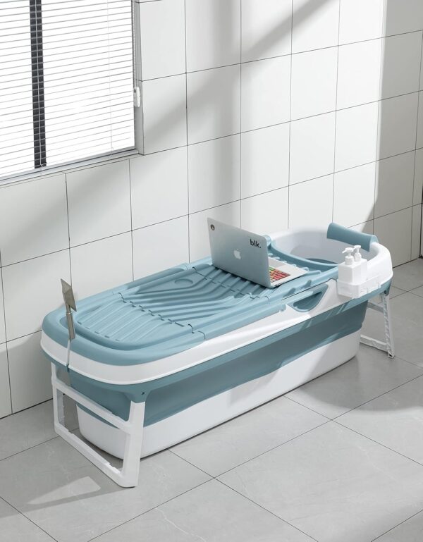 81FROBR9p3L._AC_SL1500_.jpg Schwänlein® Foldable Adult Bathtub, Portable Bathtub Adult, Folding Bathtub 158X62X52cm Large with Lid and Soap Box (158cm Blue)