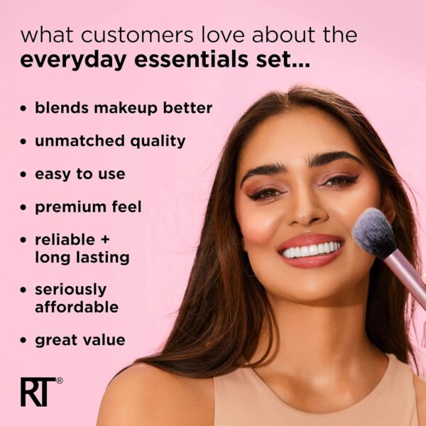 Real Techniques Everyday Essentials + Makeup Sponge Kit, Makeup Brushes and Makeup Blender Sponge, For Foundation, Blush, Bronzer, Eyeshadow, and Powder, Synthetic Bristles, Cruelty Free, 5 Piece Set