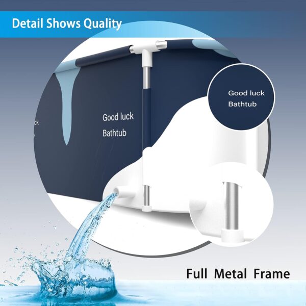 140cm Extra Large Portable Foldable Bathtub with Metal Frame for Adult, Family SPA Soaking Tub with Cover for Small Bathroom, Thicken Multiple Layer Bathtub with Lid (Milk Style with Metal Frame)