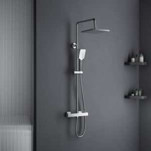 MORADO Thermostatic Shower Set,Adjustable Height Thermostatic Shower System, Shower Bar Set with Rainfall Shower Head and 3-Functions Hand Shower,Chrome Plated, Square Shape