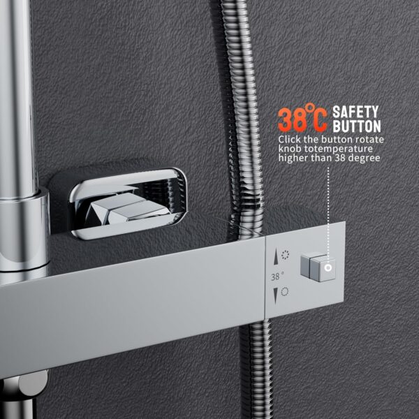 MORADO Thermostatic Shower Set,Adjustable Height Thermostatic Shower System, Shower Bar Set with Rainfall Shower Head and 3-Functions Hand Shower,Chrome Plated, Square Shape