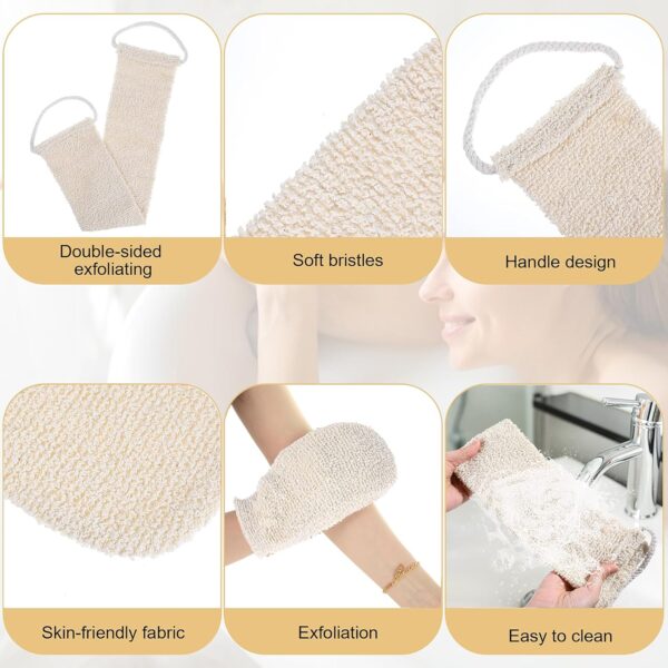 COMNICO 2pcs Exfoliating Body Scrubber, Natural Hemp Back Scrubber Exfoliator Loofah Shower Bath Wash Deep Cleaning Glove and Strap Dead Skin Removal for Men Women(White)