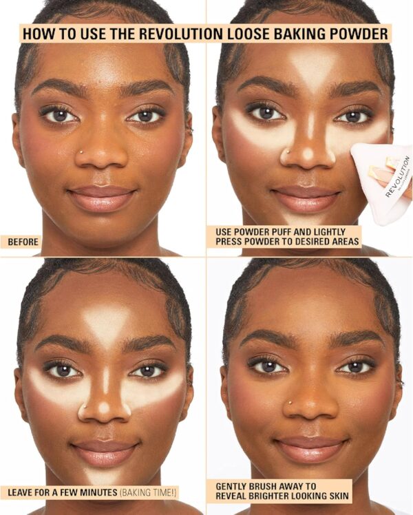 Revolution Beauty London, Loose Baking Powder, Prolongs Makeup Wear, Brightening Setting Powder, For All Skin Tones,Translucent, 32g
