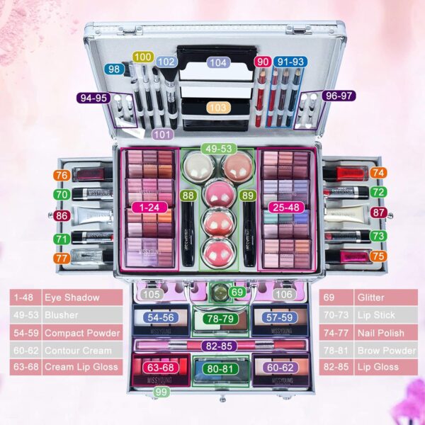 JasCherry All-in-One Make-up Box Set Multi-purpose Cosmetic Storage Beauty Case Professional Contain Eyeshadow Concealer Lip gloss Blusher Compact Powder Eyebrow and Makeup Pencil Brush #1