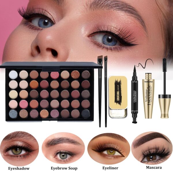 Make-Up Sets,All In One Make Up Set For Women,Makeup Kit Includes 40 Colors Eyeshadow Palette Mascara Foundation & Face Primer Eyeliner Stamp Lip Gloss Set Eyebrow Soap Makeup Sponge