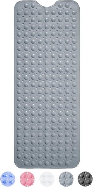 Extra Long Bath Mat Non Slip Anti Mould | 100x40cm Non Slip Bath Mats for Inside Bath, Strong Suction Cups Soft Touch Bath Mats for Bathroom, Shower Bathtub, Shower Mat Bathroom Accessory (Solid Grey)