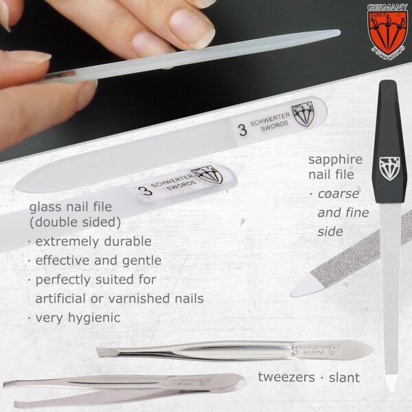 3 Swords Germany - brand quality 8 piece manicure pedicure grooming kit set for professional finger & toe nail care scissors clipper fashion leather case in gift box, Made by 3 Swords (000446)