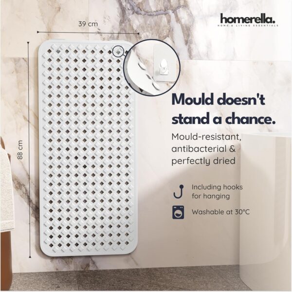Homerella Bath Mat Non-Slip Skin Sensitive 88 x 39 cm Including Hanging | Non Slip Bath Mat BPA Free | Shower Mat Mould Resistant & Machine Washable