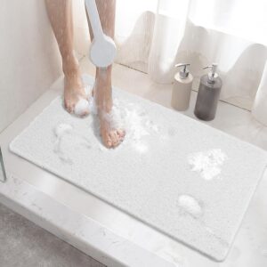 HITSLAM Shower mat Non Slip, 60 x 40 CM Non Slip Bath Mat with Drain, Soft PVC Loofah Shower Bath Mat for Tub, Quick Drying Shower Mat for Bathroom, White