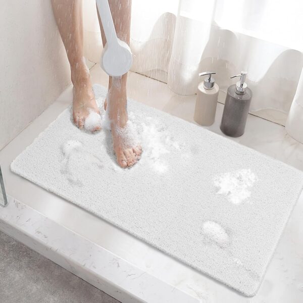 HITSLAM Shower mat Non Slip, 60 x 40 CM Non Slip Bath Mat with Drain, Soft PVC Loofah Shower Bath Mat for Tub, Quick Drying Shower Mat for Bathroom, White