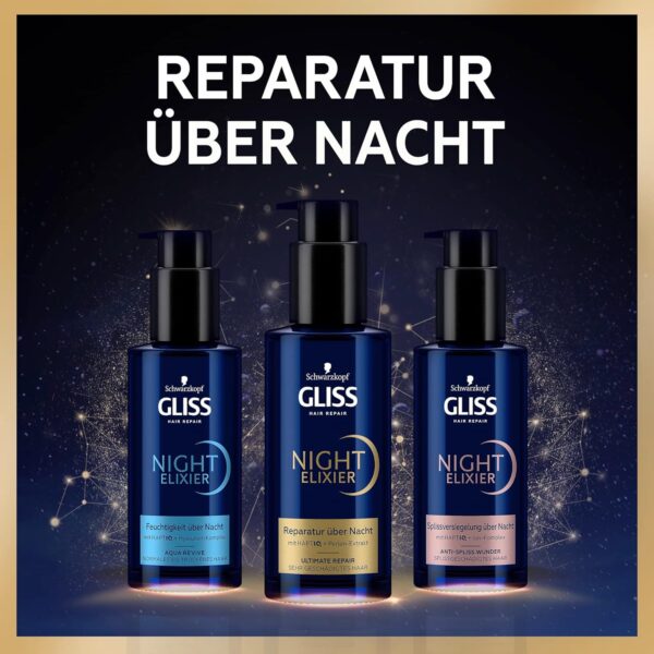 Gliss Night Elixir Ultimate Repair (100 ml), Hair Serum Regenerates Damaged Hair During Sleep, Hair Care Leaves Soft & Regenerated Hair Overnight