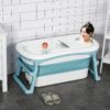 HOMCOM Foldable Bathtub Kids Bath Tub with Lid Large Freestanding Bathtubs Home Sauna for Toddler Children Teenage 1-12 Years