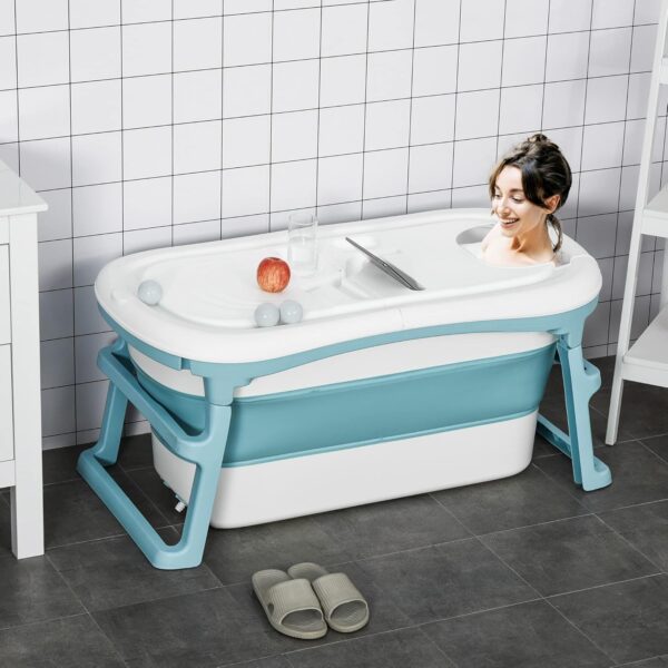 HOMCOM Foldable Bathtub Kids Bath Tub with Lid Large Freestanding Bathtubs Home Sauna for Toddler Children Teenage 1-12 Years