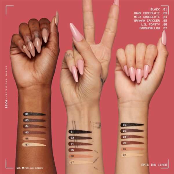 NYX Professional Makeup Epic Ink Liner, Brush Tip Liquid Eye Liner Pen, Up To 24 Hours of Wear, 6 Intensely Pigmented Shades, Waterproof Vegan Formula, Shade: Marshmallow