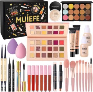 Muiefe Makeup Set, All in One Make Up Starter Kit, Cosmetic Makeup Bundle Include Eyeshadow Palette Foundation Lip Gloss Concealer Eyeliner Mascara, Makeup Gift Sets for Women & Teenage Girls