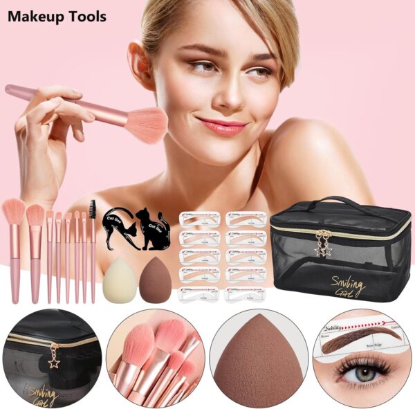All in One Makeup Kit for Women Full Kit, Make Up Gift Set for Women, Makeup Bundle Includes Foundation Face Primer Eyeshadow Contour Palette Lipstick Eyebrow Pencil Mascara Cosmetic Brush Set