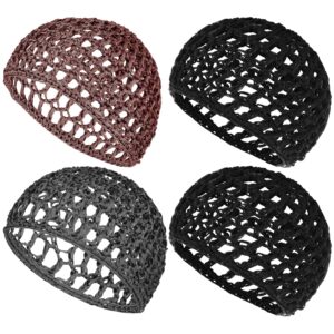 4 Pack Hair Nets Cap Crochet Knit Snood Bonnets Sleeping Hairnet Fitted Hair Cover Wrap Comfortable Haircare Wave Cap for Keep Curls Ballet Serving Shower Bath Head Circumference 20-22in